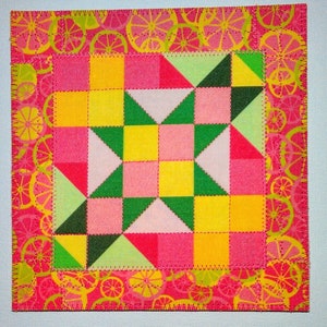 SUMMER CITRUS QUILT BLoCK 6x6 pollici tessuto cartolina compleanno sua amica mamma cornice trapuntata applicata *SeWING RoOM FuN*