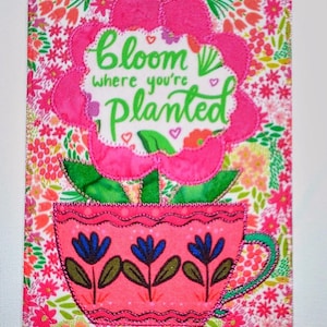 TASSE DE POSITIVITÉ 5 x 7 Grande carte postale en tissu Anniversaire maman son ami parent Merci pendaison de crémaillère cadre décoration de chambre * fleurir là où vous êtes planté *