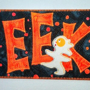 Carte postale en tissu 4 x 6 HALLOWEEN EEK GHOST elle lui enfant petits-enfants ami proche * maison hantée citrouilles chauve-souris chat noir araignée *
