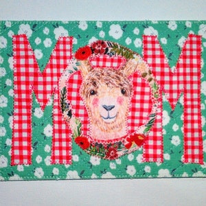 Maman lama 5 x 7 po. Grande carte postale en tissu, cadeau d'anniversaire pour son amie, maman, merci.