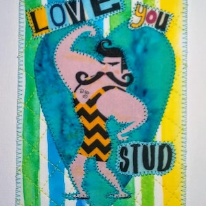 Carte postale en tissu LOVE YOU STUD 4 x 6 matelassé avec appliqué
