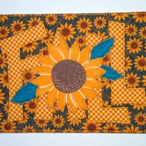 AUTUMN GREETING FALL Sunflowers 5x7 Inch Fabric Postcard Him Her Friend Relative Quilted Appliqued FaLL