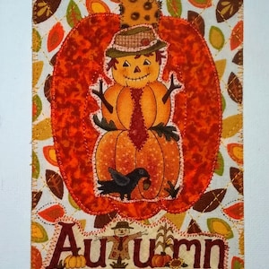 Épouvantail citrouille feuilles 4 x 6 tissu carte postale carte maman ami proche anniversaire cadre matelassé appliqué * automne amusant *