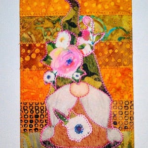 Carte postale en tissu 4 x 6 GNOME LOVE elle lui, un ami proche, cadre de cadeau d'anniversaire matelassé appliqué * FLOWER Gnome *