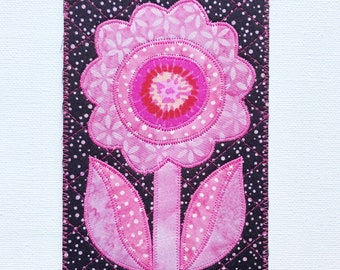 WHIMSICAL FLOWER 4"X6" FaBRIC POSTCaRD Mom Friend Frame Gift Thank You Love Housewarming She Shed Child Room Decor Quilted Applique