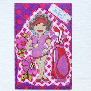 GOLF GAL BIRTHDAY Tissu Carte postale Carte Maman Son amie Parent Elle Shed Cadeau Remerciement Crémaillère Cadeau Chambre Décor Cadre Ensemble sur chevalet 4x6 matelassé