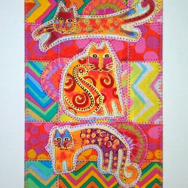 CAT COLLAGE Laurel Burch Whimsical Cat Lover Fabric Postcard Birthday Mom Gift Relative Friend Thanks Housewarm Frame Room Decor 4x6