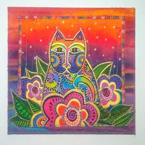 Carte postale en tissu fleurs de laurier BuRCH 6 x 6 anniversaire maman ami proche amoureux des chats matelassé appliqué * turquoise vif bleus violets *