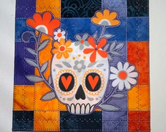 SUGAR SKULL Fabric Postcard 6x6 Card Birthday Her Him Friend Gift Thank You Housewarming Gift Room Decor Frame