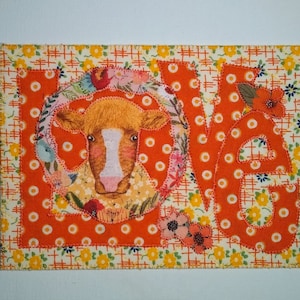 Vaca amor fazenda cottage caprichoso floral 5x7 tecido cartão postal mãe aniversário seu amigo ela galpão obrigado housewarm presente quadro