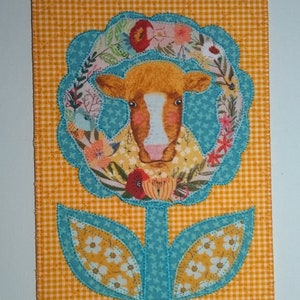 VACHE FLEUR DE FERME Vichy cottage Decor grande carte postale en tissu cadeau d'anniversaire son amie maman merci cadre pendaison de crémaillère cadre chambre 5 x 7