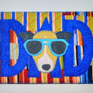 Papa chien en lunettes de soleil amour 4 x 6 carte postale en tissu anniversaire papa lui ami merci pendaison de crémaillère cadre décoration de la chambre * bleus verts bruns *