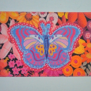 PAPILLONS ET FLEURS Carte postale en tissu 4 x 6 fantaisiste Anniversaire maman Amie parent de famille Merci pendaison de crémaillère cadre Décoration de chambre