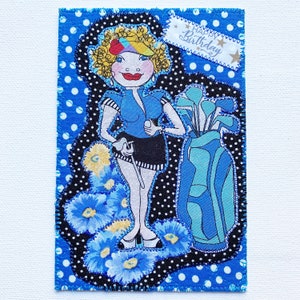 GOLF GAL BIRTHDAY Tissu Carte postale Carte Maman Son amie Parent Elle Shed Cadeau Remerciement Crémaillère Cadeau Chambre Décor Cadre Ensemble sur chevalet 4x6 matelassé