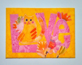 CAT LOVE WATERCOLOR Whimsical Floral 5X7 Fabric Postcard Mom Birthday Her Friend She Shed Thank Housewarm Gift Frame *Cat Lover Gift*
