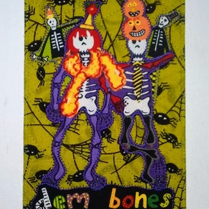 Cartão postal de tecido HALLOWEEN DEM BONES 4x6, para ela, ele, criança, parente, amigo, aniversário, moldura, acolchoado, aplicado *Diversão de Halloween!*