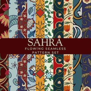 SAHRA – Flowing Boho Islamic Seamless Pattern Set | Ebru Inspired Floral Designs