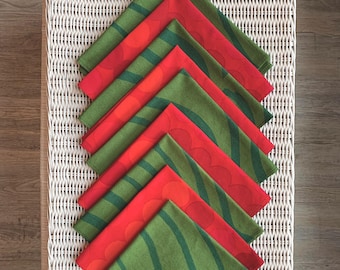 Marimekko Cotton Cloth Napkins – Red & Green Prints – 16.5” Square – Modern Scandinavian Design