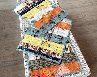 Charley Harper Patchwork Placemats – Quilted Prints with Birds & Nature – Colorful Modern Table Decor