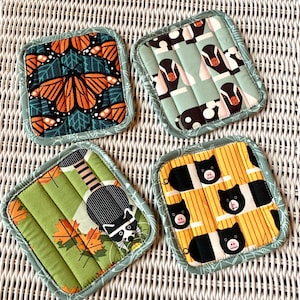 Handmade Charley Harper Reversible Fabric Coasters – Set of 4 (5” x 5”)