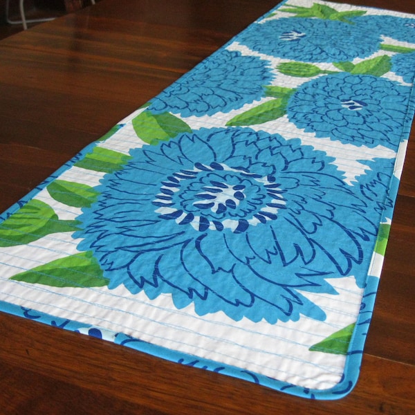 Quilted table runner blue floral Marimekko fabric