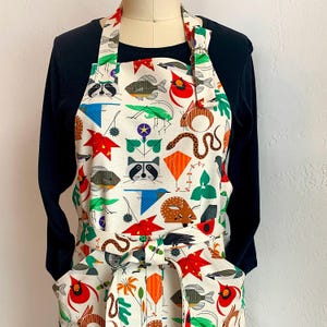 Charley Harper Apron | Cotton Canvas | Colorful Print | Large Front Pockets | One Size Fits Most