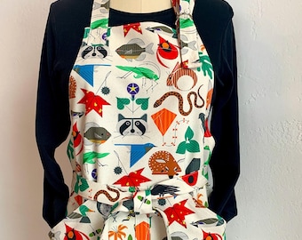 Charley Harper Apron | Cotton Canvas | Colorful Print | Large Front Pockets | One Size Fits Most