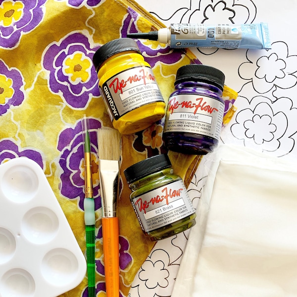 Kit de peinture sur soie florale d’été, peinture sur tissu, concevez votre propre foulard en soie, kit d’artisanat, cadeau de bricolage