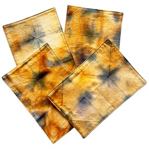 Shibori handgefärbte Baumwollservietten, Orange Navy 4er Set