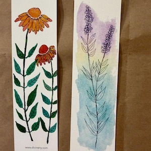 Botaniskt akvarellbokmärke | Handmålat blomstertryck, present till bokälskare