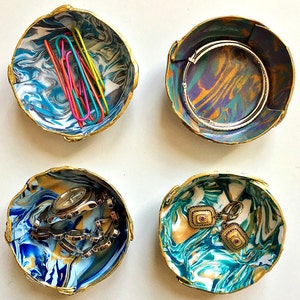 Marbled Ring Dish Set of 4 Jewelry Dish Polymer Clay Dish Trinket Dish Tealight holder Hostess Gift Housewarming Gift image 4