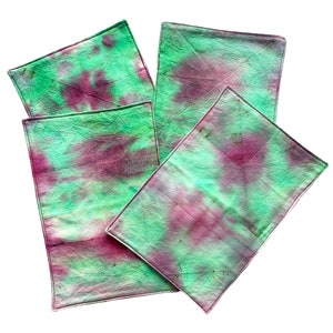 Green & Purple Shibori Servietten - Handgefärbte Baumwoll-Cocktailservietten, 4er-Set