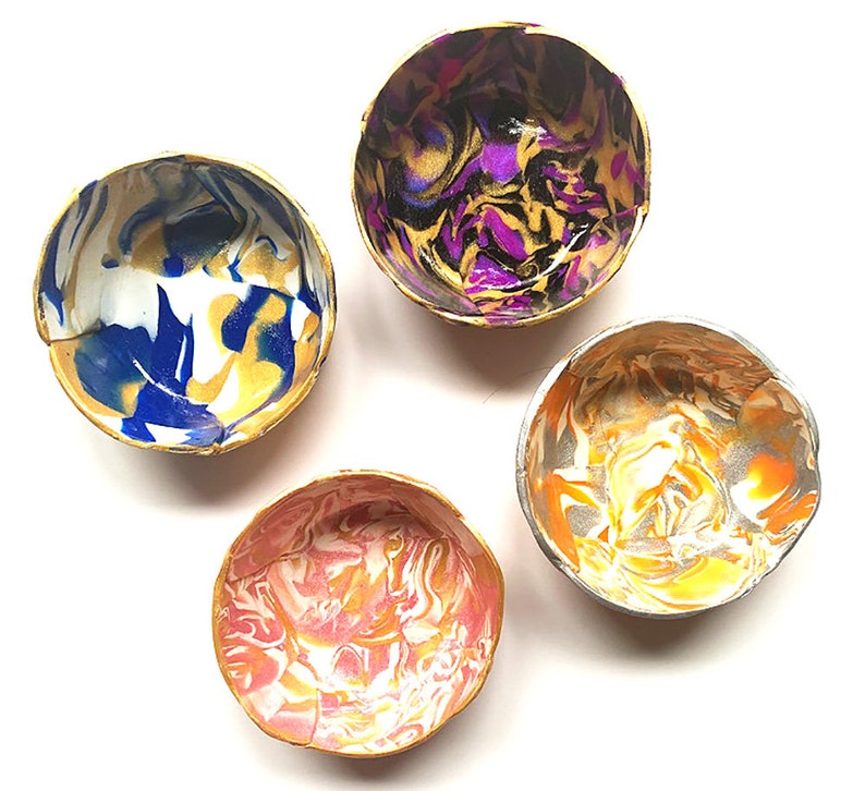 Marbled Ring Dish Set of 4 Surprise Box Jewelry Dish Polymer Clay Dish Bridesmaid Gift Hostess Gift Housewarming Gift image 1