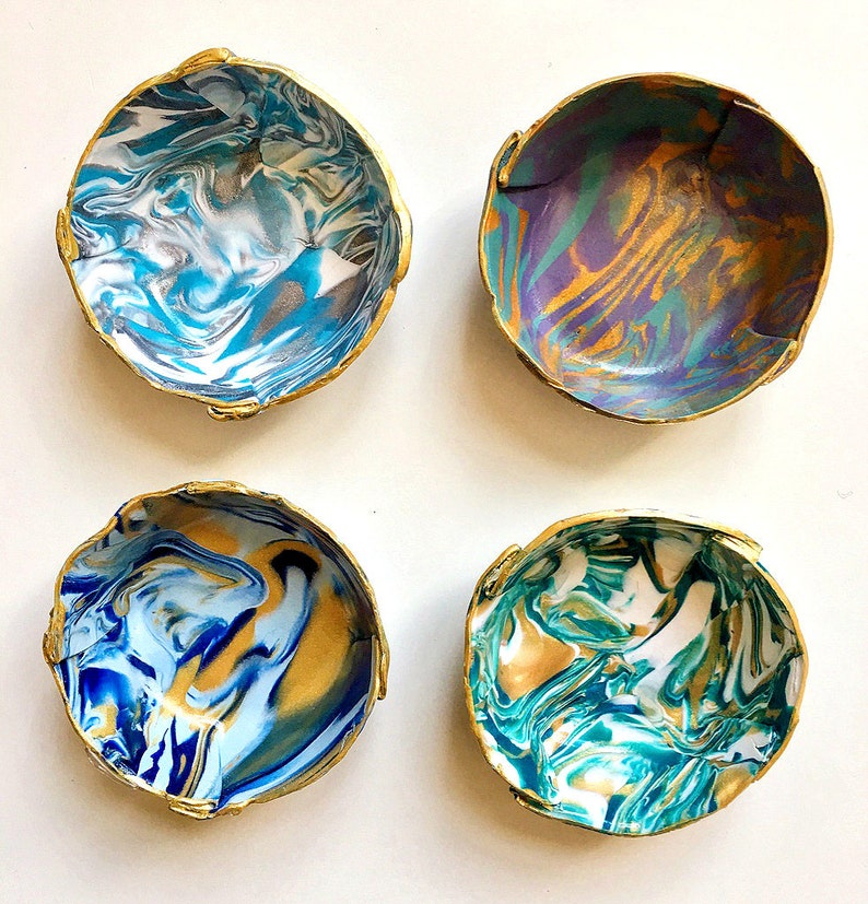 Marbled Ring Dish Set of 4 Jewelry Dish Polymer Clay Dish Trinket Dish Tealight holder Hostess Gift Housewarming Gift image 2