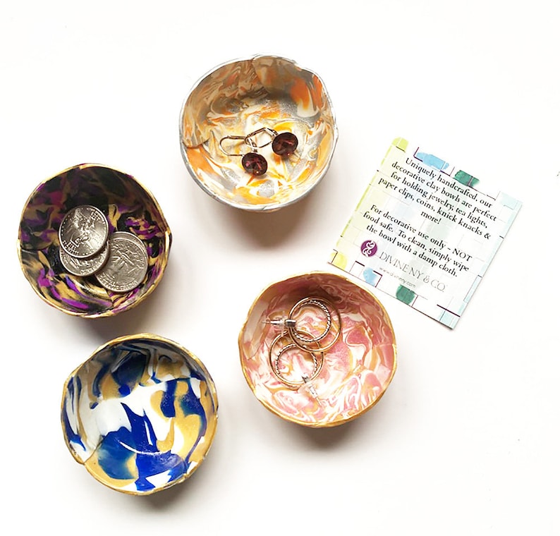 Marbled Ring Dish Set of 4 Surprise Box Jewelry Dish Polymer Clay Dish Bridesmaid Gift Hostess Gift Housewarming Gift image 3