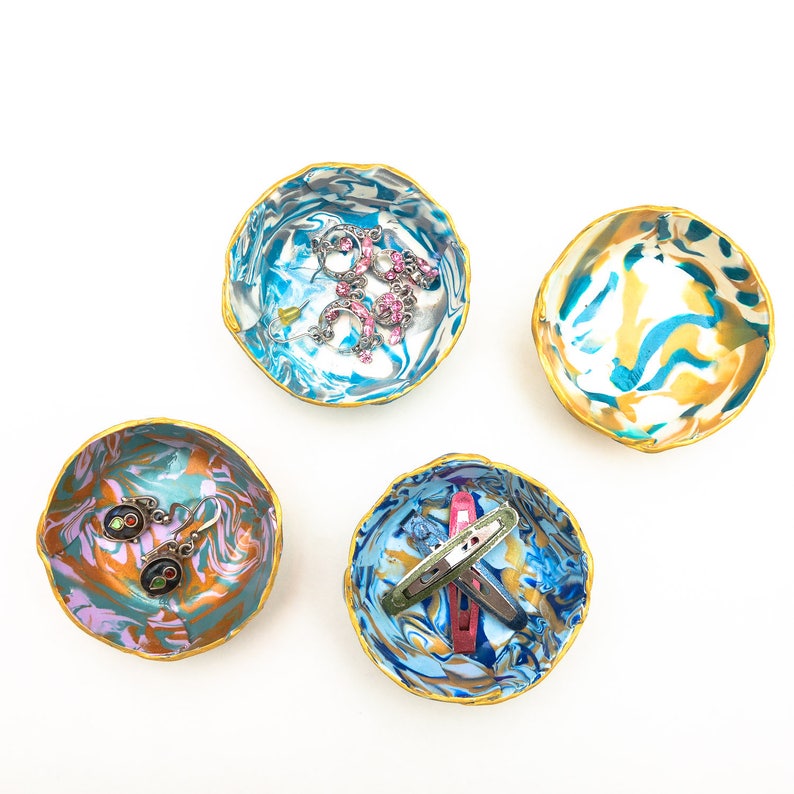 Marbled Ring Dish Set of 4 Jewelry Dish Polymer Clay Dish Trinket Dish Tealight holder Hostess Gift Housewarming Gift image 1