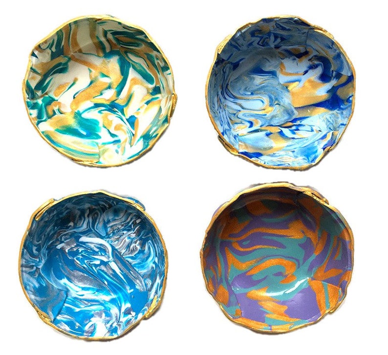 Marbled Ring Dish Set of 4 Jewelry Dish Polymer Clay Dish Trinket Dish Tealight holder Hostess Gift Housewarming Gift image 3
