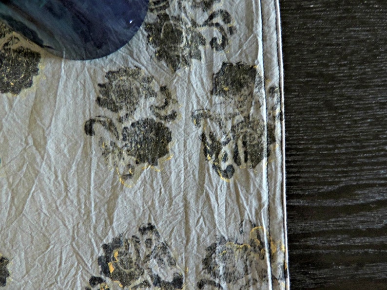 Gray and Black Table Runner Hand Dyed Fabric Block Print Etsy