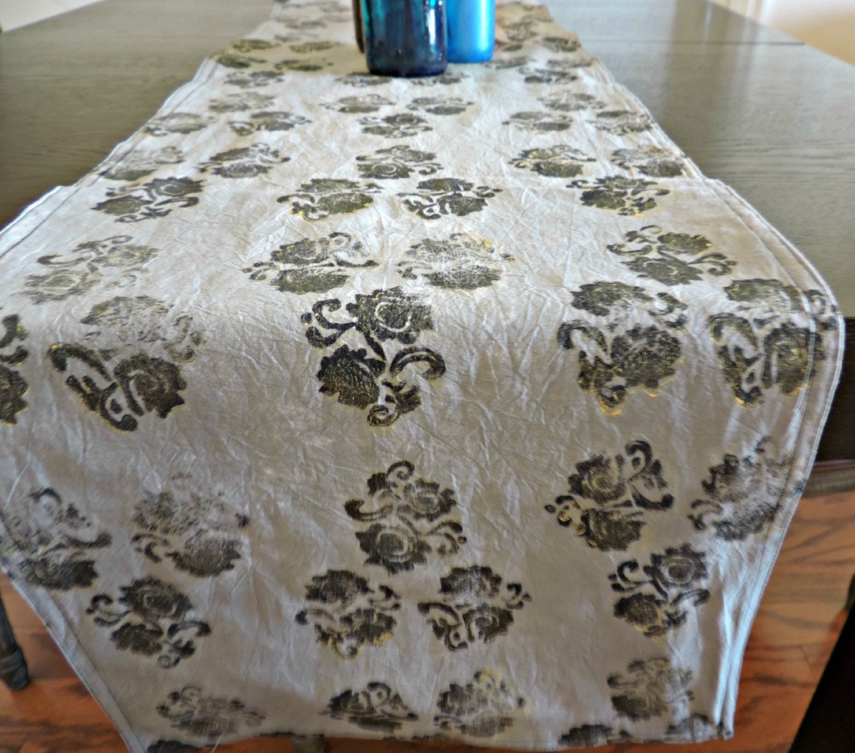 Gray and Black Table Runner Hand Dyed Fabric Block Print Etsy