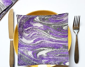 Hand Marbled Cloth Cocktail Napkins Set of 4, Hand Dyed Napkins, Hostess Gift, Housewarming Gift