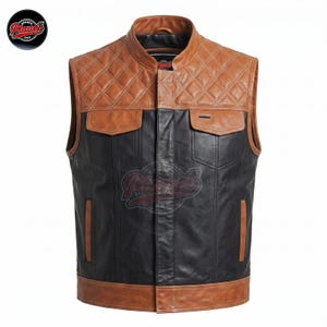 Chaleco de motociclista de cuero negro y marrón para hombre, chaleco de piel de vaca acolchado con diseño de rombos, para portar armas ocultas, chaleco de equitación