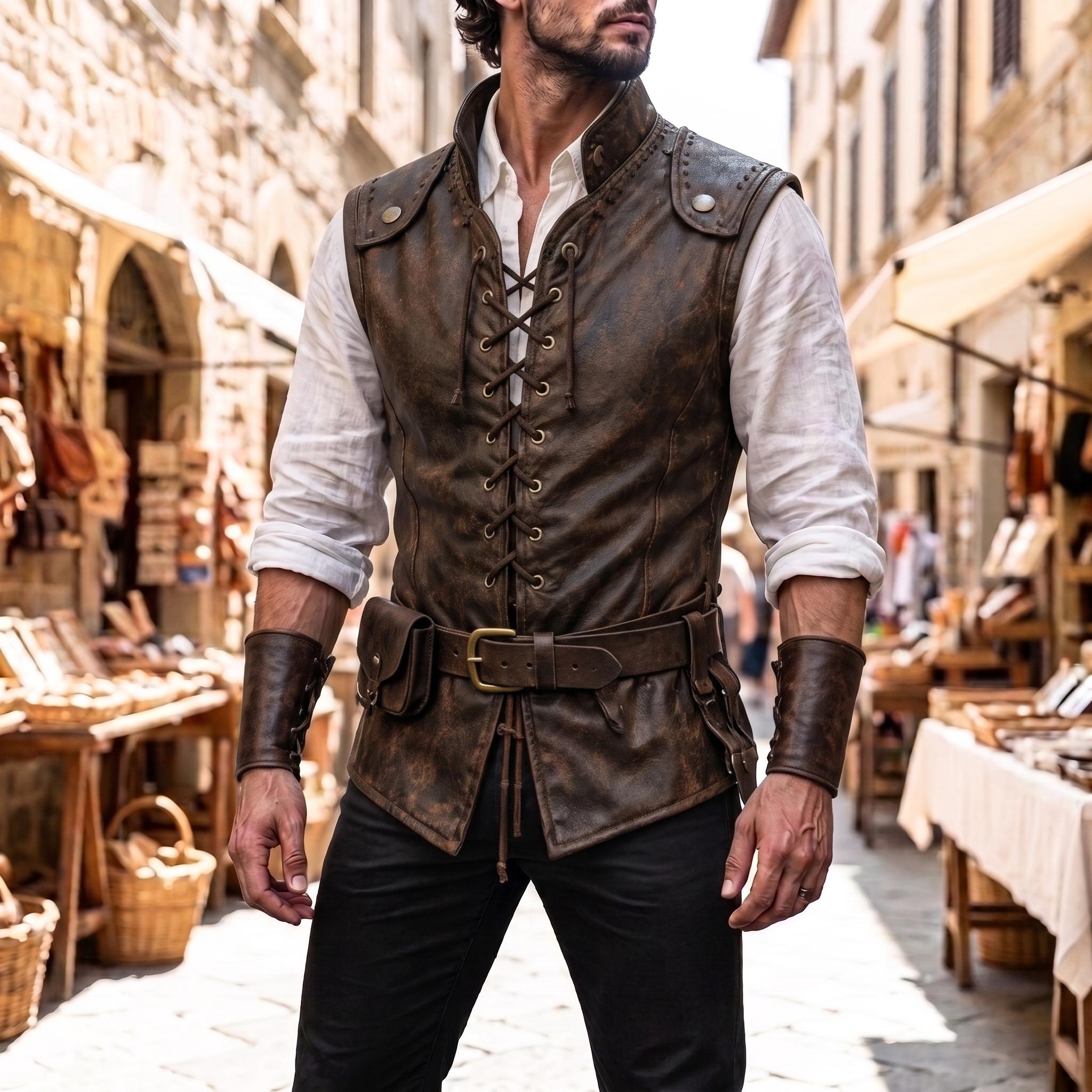 Medieval Leather Vest Men Handmade Distressed Brown Leather Doublet Renaissance Costume Vest Viking LARP Leather Armor