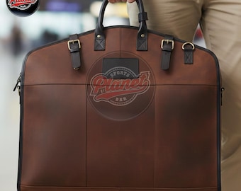 Handmade Leather Suit Carrier Brown, Personalised Travel Garment Bag