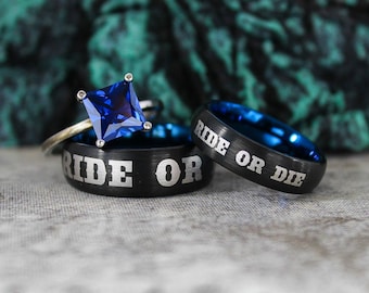 Ride or Die-ringar, Ride or Die-vigselringar, Ride or Die-smycken, Bikerringar, Ride or Die-vigselringar, Matchande parringar