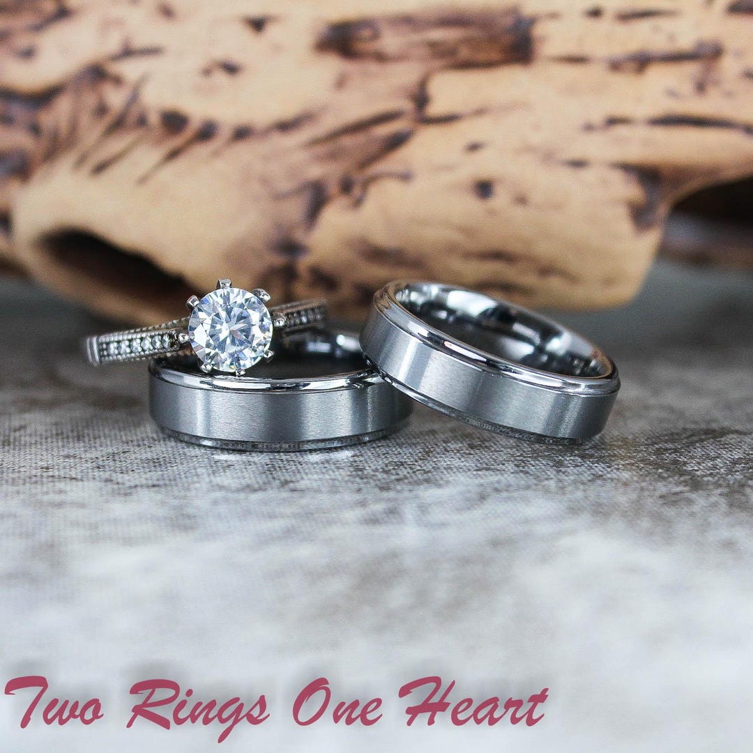 Matching Couple Rings, Couple Wedding Ring Set, Silver Tungsten Bands ...