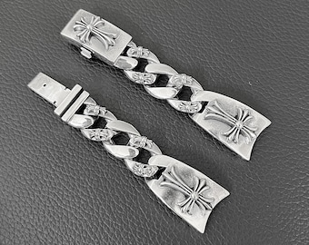 Goth Cross Watch Strap, Silver Chrome Watch Band, Unique Unisex Wristwatch Bracelet Y2K