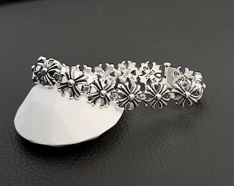Gothic Cross Tiny Plus Bracelet, Silver Unisex Biker CH Link Bracelet, Gemstone inspired Design