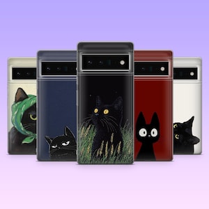 Black Cat Phone Case Witch Cat Aesthetic Cover for Google Pixel 10, 10Pro, 9, 9Pro, 8A, 8, 7A, Samsung S25, S24Fe, S23, A16, iPhone 16, 15