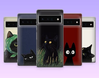 Black Cat Phone Case Witch Cat Aesthetic Cover for Google Pixel 10, 10Pro, 9, 9Pro, 8A, 8, 7A, Samsung S25, S24Fe, S23, A16, iPhone 16, 15