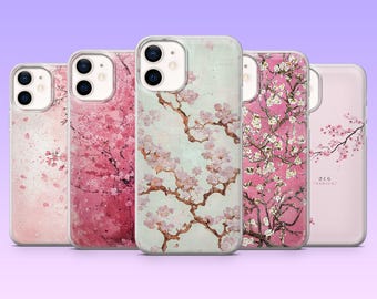 Funda de teléfono Sakura con diseño de flor de cerezo japonesa para iPhone 17Pro, 16, 15, 14, 13, 12, Samsung S25, S24, S23Fe, S22, A26, A56, Pixel 10, 9Pro